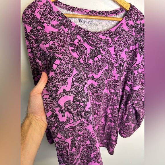 Roamans Pink Paisley Women's Top Plus Size 2X Long Sleeve Comfortable - Picture 2 of 10